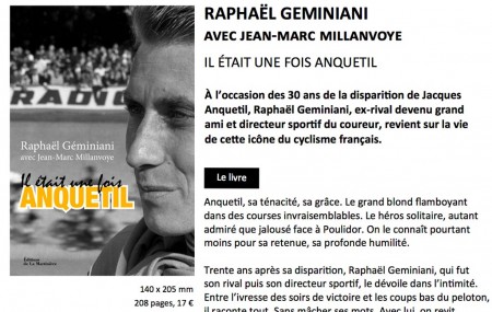Image de l'actualité Livre : Il était une fois Anquetil de Raphaël Geminiani