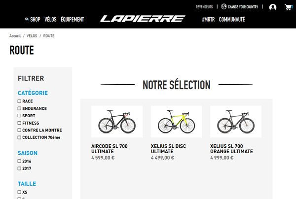 La boutique en ligne Lapierre +