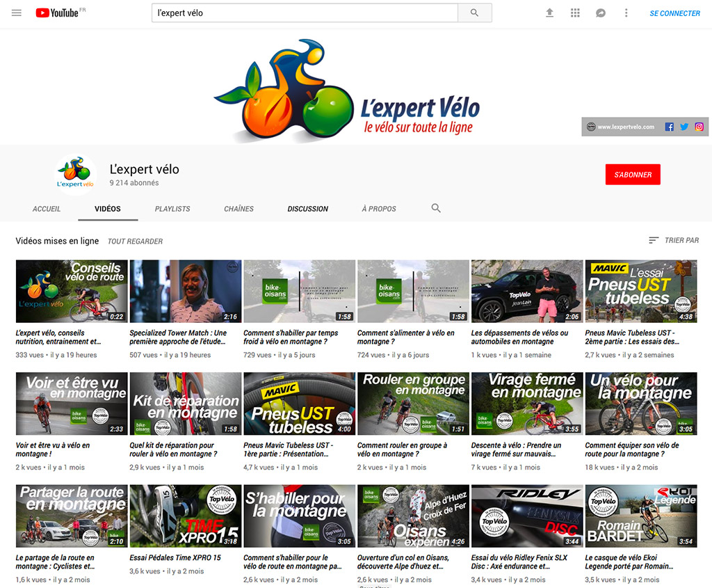 Chaine Youtube de l'Expert Vélo